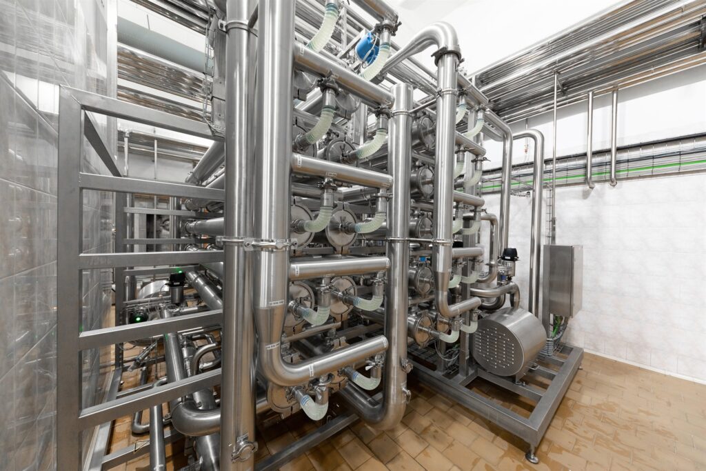 Complex industrial utility skid with pipework, valves and gauges