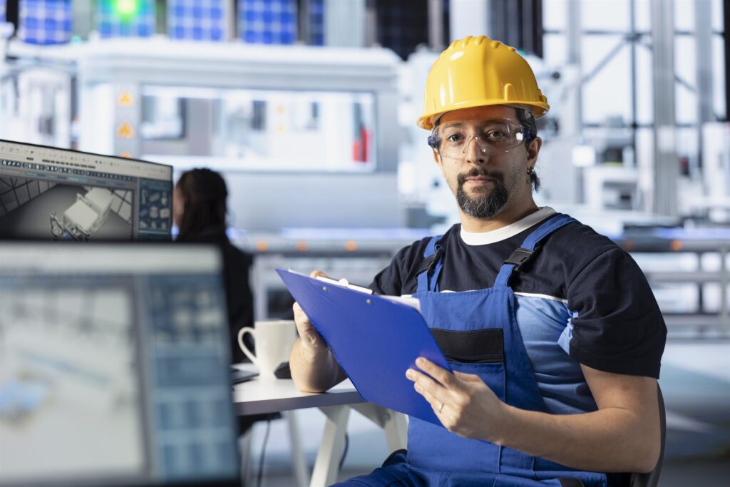 EM3 engineer reviewing utility system data on site at an energy facility