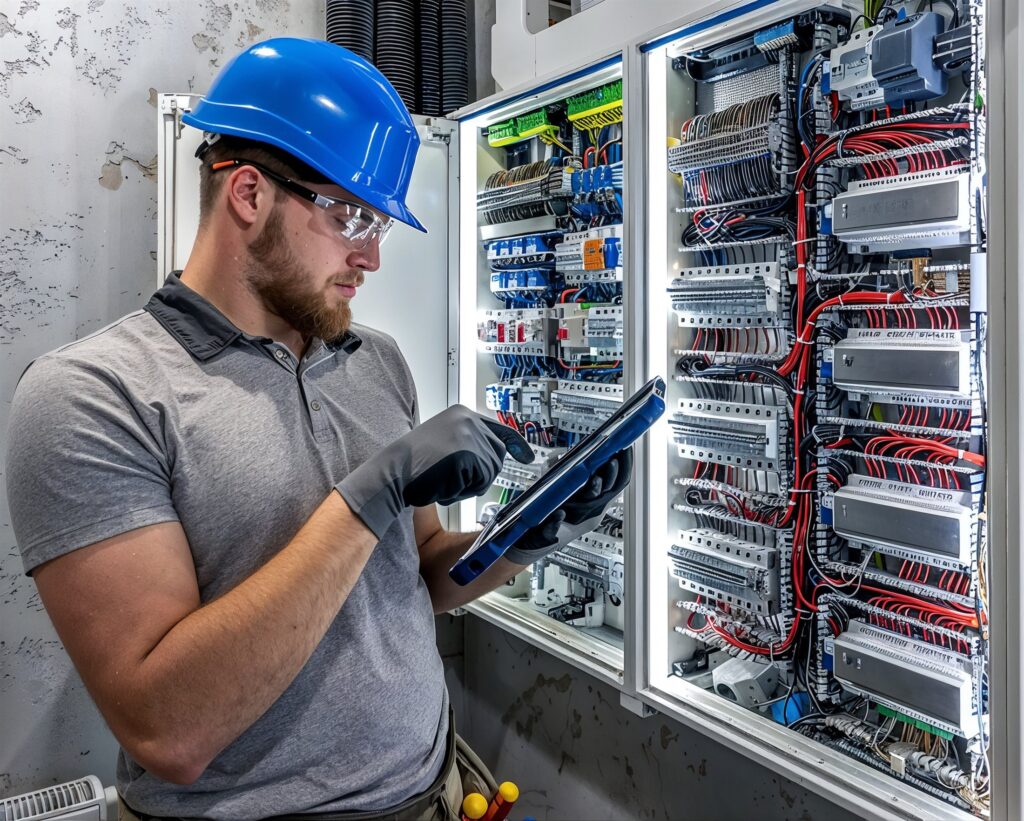 Electrical installation and cabling work in a switchboard