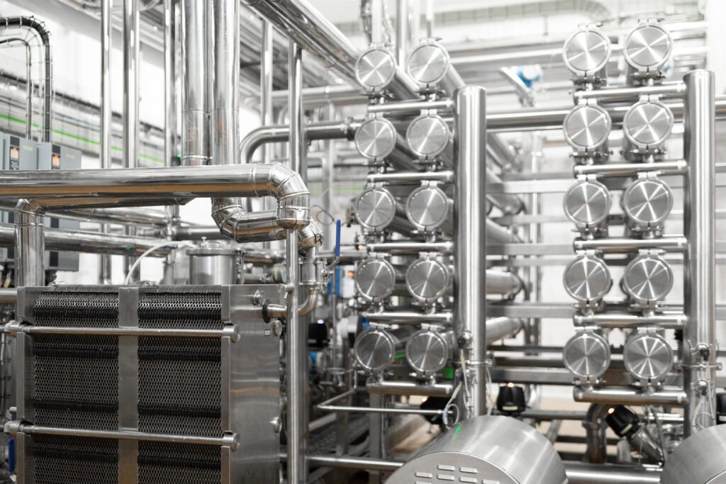 The interior of a complex industrial production plant