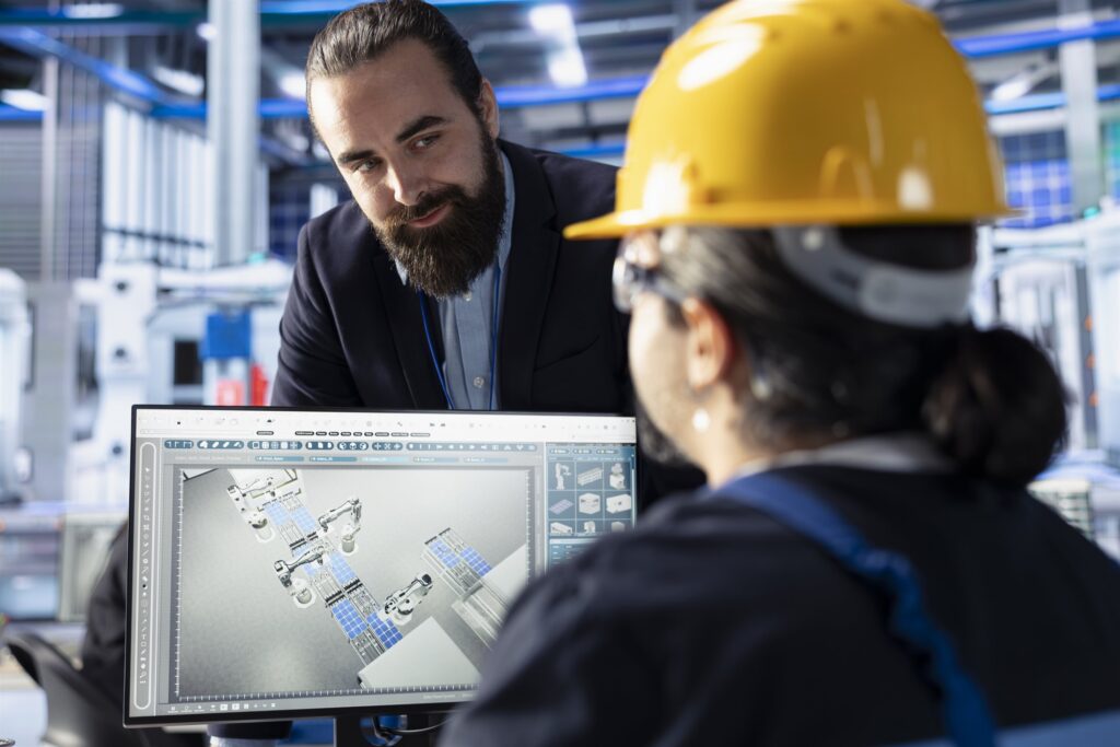 An engineering team working on an industrial energy facility