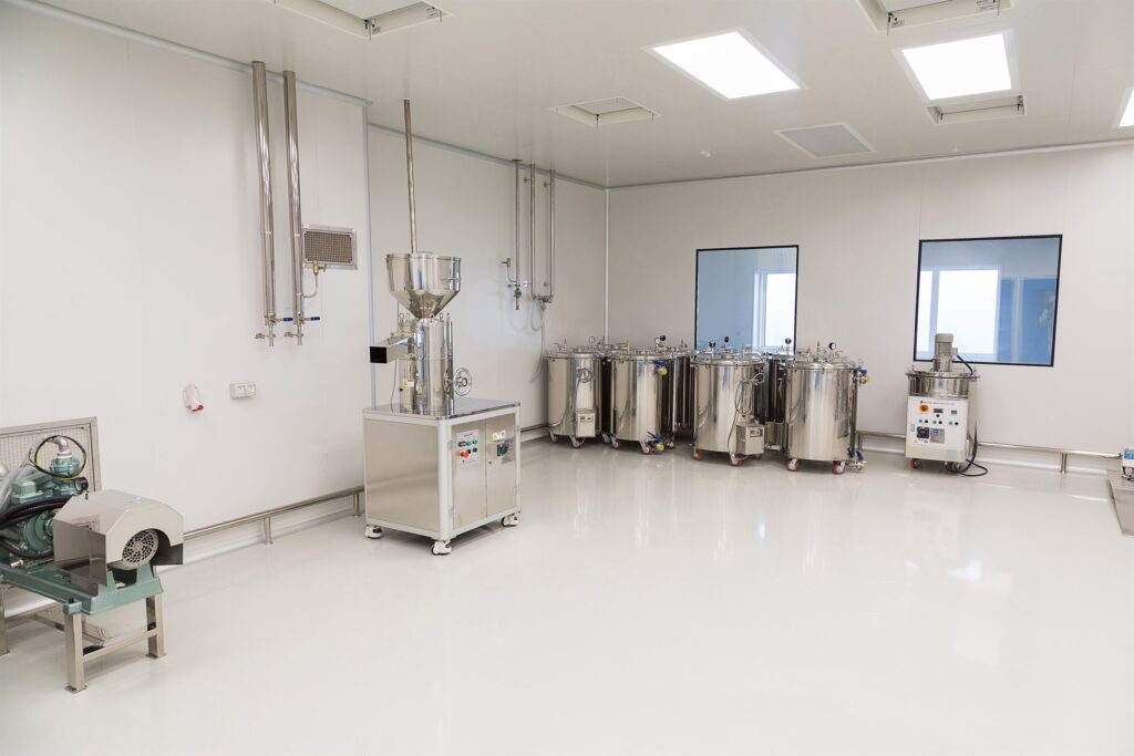 A clean, well-designed process plant room with stainless equipment