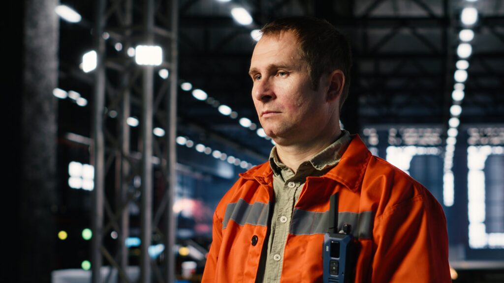 EM3 engineer beside industrial machinery on an energy project site