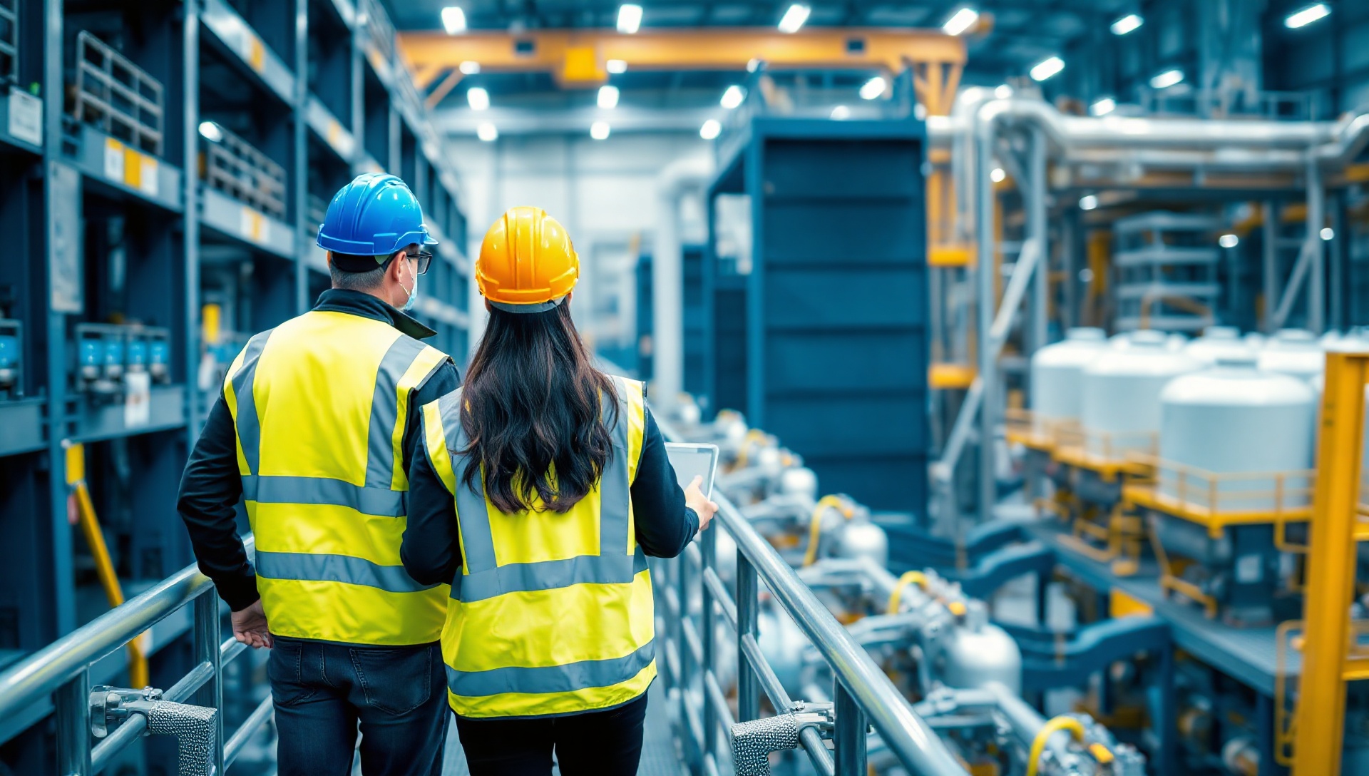 EM3 engineers reviewing site data inside an industrial plant