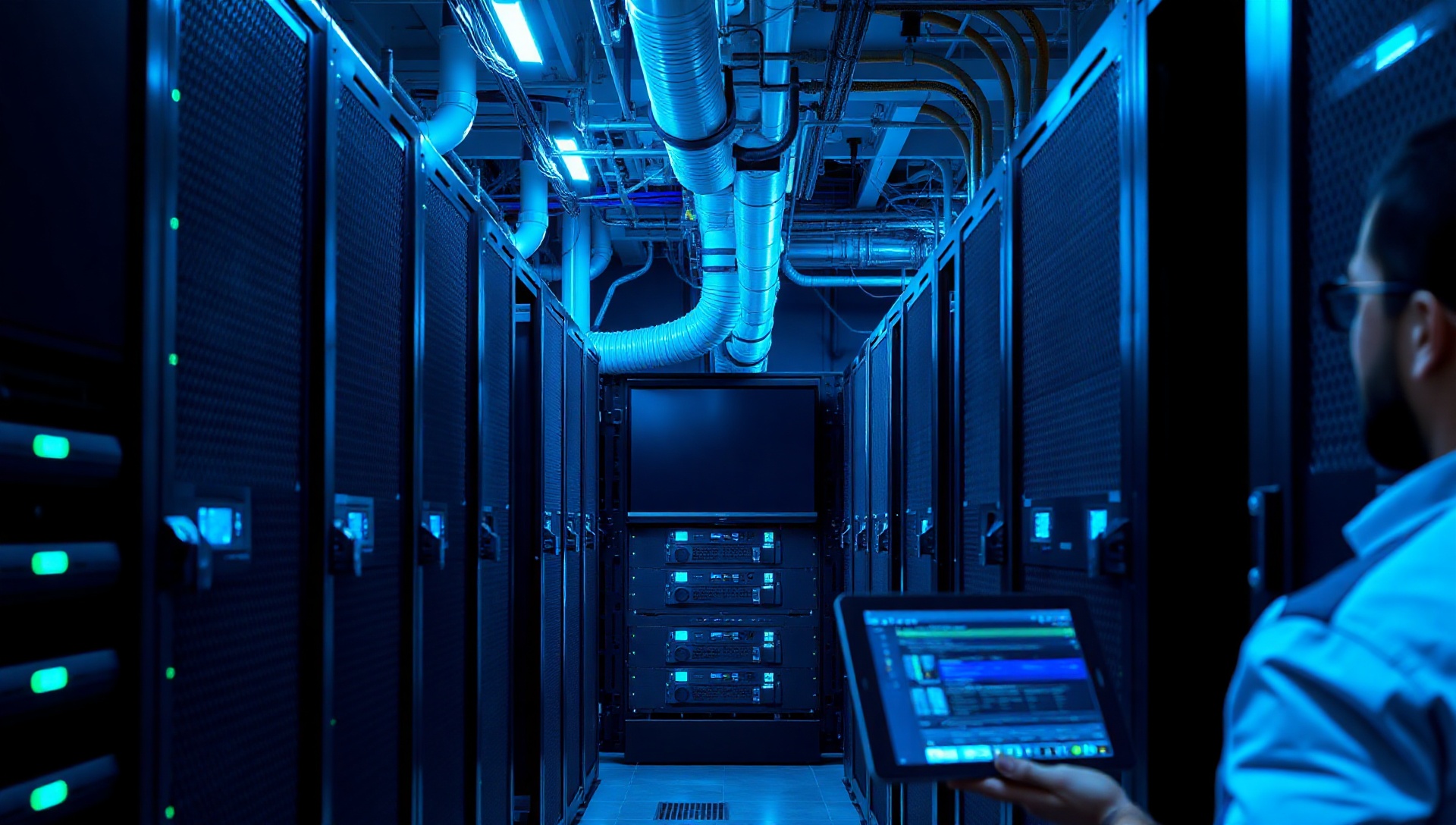 EM3 engineering work in a data centre cooling aisle
