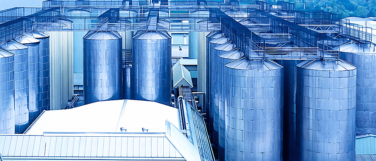 Brewing and steam plant inside a beverage production facility