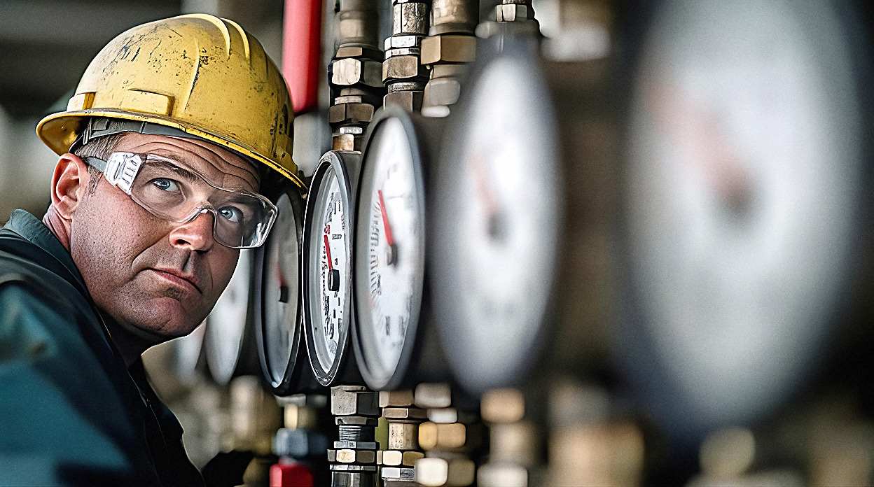 EM3 engineer verifying readings on industrial instruments
