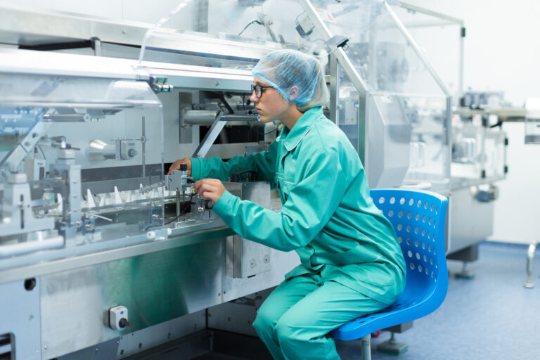 Stainless steel process equipment in a bright pharmaceutical cleanroom